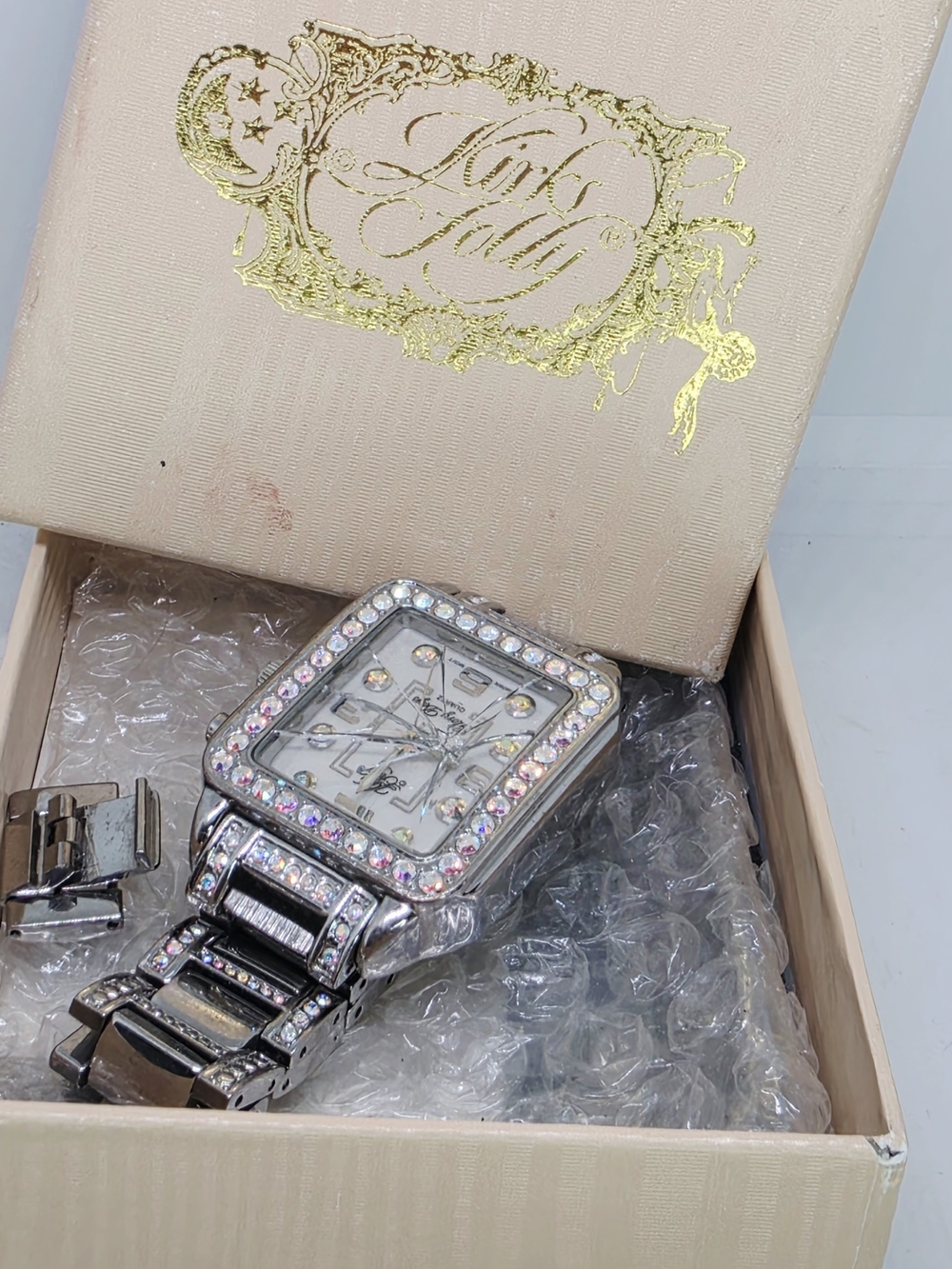 Kirk’s Folly Glory Days Watch 30th Edition Silver Rhinestones Light Works As Is
